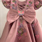 Dusty Rose Butterfly Garden Frock for Baby Girls — 3D Flowers, Sequin Butterflies & Puff Sleeves