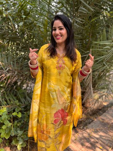 Yellow Printed Handmade Suit Set