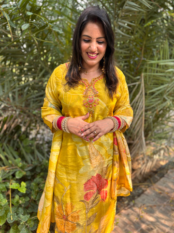 Yellow Printed Handmade Suit Set