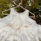White Ruffle Organza Frock for Baby Girls — Rhinestone Neckline, 3D Rose & Layered Skirt