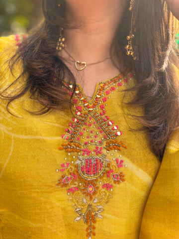 Yellow Printed Handmade Suit Set