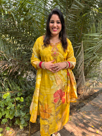 Yellow Printed Handmade Suit Set