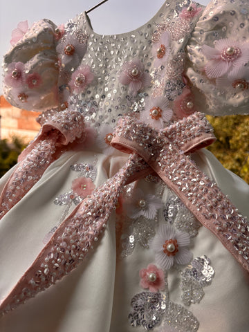 White Back Big Bow Baby Dress