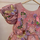 Dusty Rose Butterfly Garden Frock for Baby Girls — 3D Flowers, Sequin Butterflies & Puff Sleeves