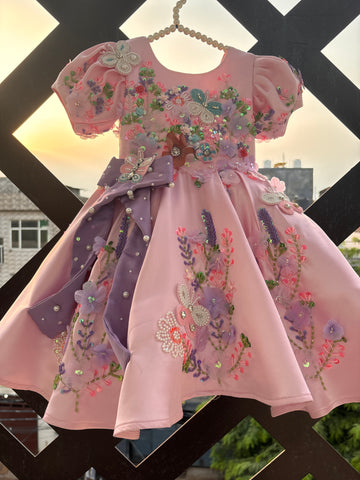 Pink Handmade Lavender Bow Dress