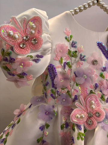 White Handmade 3D Butterfly Baby Dress