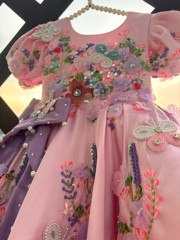 Pink Handmade Lavender Bow Dress