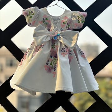 Beautiful white colour handwork  butterfly birthday dress