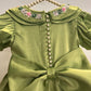 Olive Green Double Collar Handmade Dress