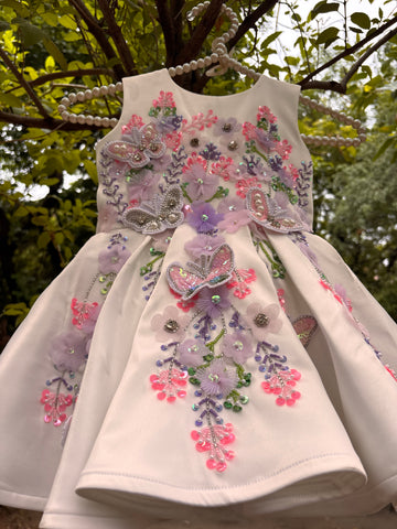 White Handmade 3D Butterfly Dress