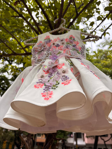 White Handmade 3D Butterfly Dress