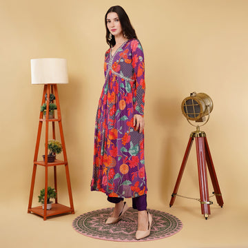 EF1034 - Printed Purple Alia Cut Suit Set