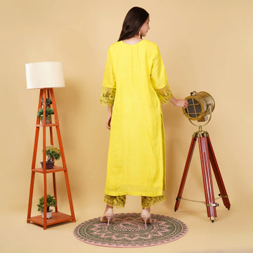 EF1035 - Yellow Embroidered Suit Set