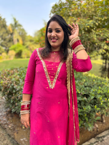 Pink Mirror Handwork Suit Set