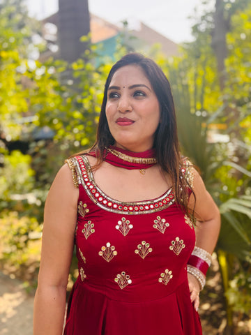 LD- 001 Cheery Red Anarkali Set