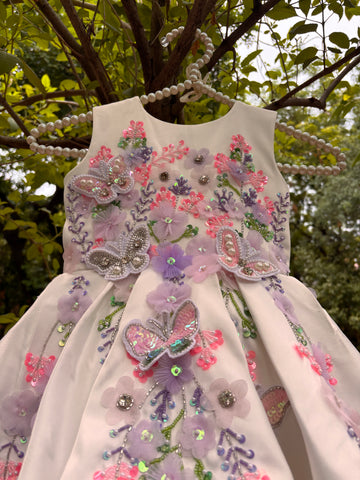 White Handmade 3D Butterfly Dress
