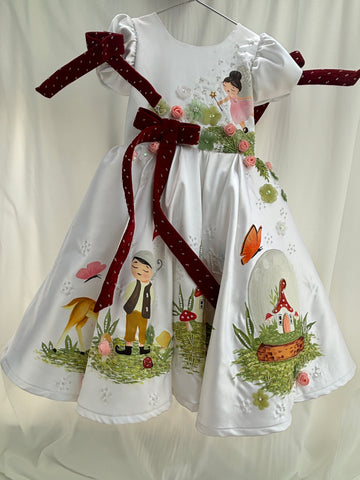 White Hand painted birthday dress for little princess