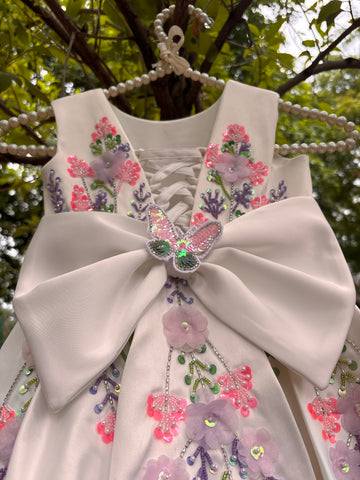 White Handmade 3D Butterfly Dress