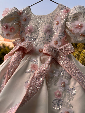 White Back Big Bow Baby Dress