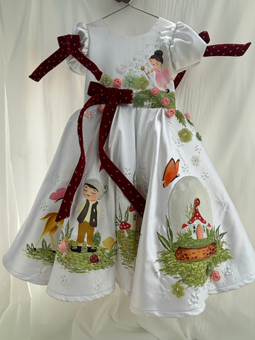 White Hand painted birthday dress for little princess