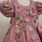 Dusty Rose Butterfly Garden Frock for Baby Girls — 3D Flowers, Sequin Butterflies & Puff Sleeves