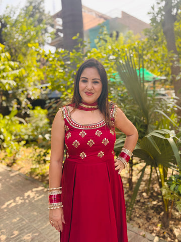 LD- 001 Cheery Red Anarkali Set