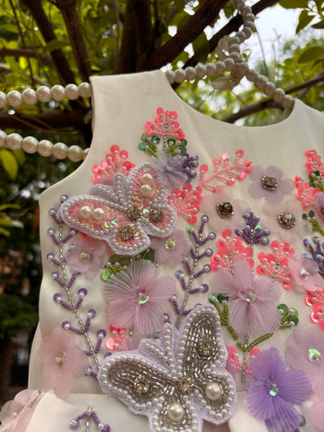 White Handmade 3D Butterfly Dress