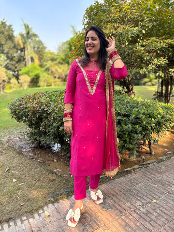 Pink Mirror Handwork Suit Set