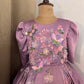 Lavender Satin Girls Dress | 3D Flowers & Butterfly Frock