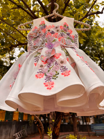 White Handmade 3D Butterfly Dress