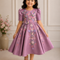Lavender Satin Girls Dress | 3D Flowers & Butterfly Frock