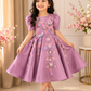 Lavender Satin Girls Dress | 3D Flowers & Butterfly Frock
