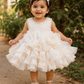 White Ruffle Organza Frock for Baby Girls — Rhinestone Neckline, 3D Rose & Layered Skirt