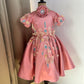 Girls Pink Satin Birthday Dress – Butterfly Embellishments & Floral Appliqué Gown