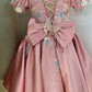 Girls Pink Satin Birthday Dress – Butterfly Embellishments & Floral Appliqué Gown