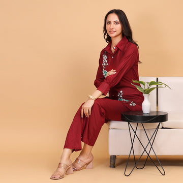 EF1002 - Maroon Handwork CO-ORD Set