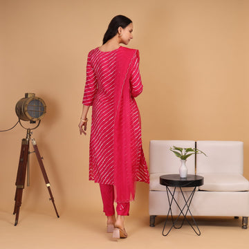 EF1003 - Pink Leheriya Print Suit Set with Handwork