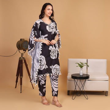 EF1015 - Black Printed Kaftan Set