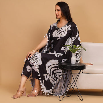 EF1015 - Black Printed Kaftan Set